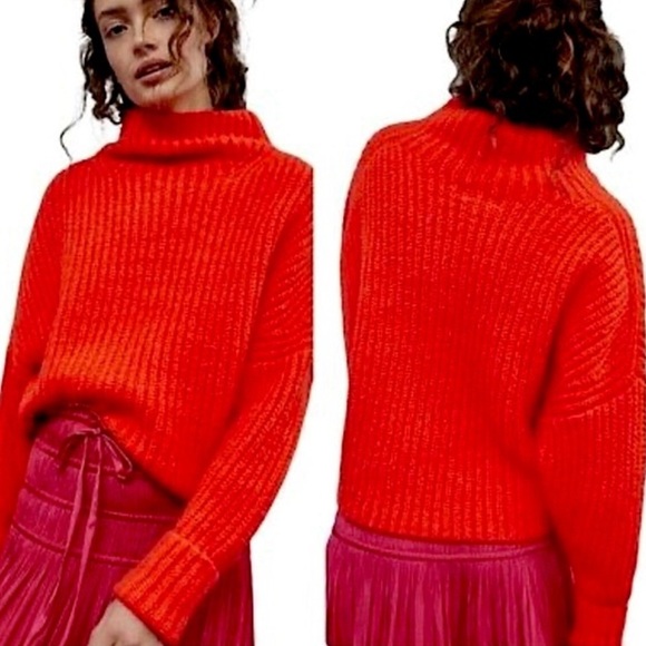 MAEVE LONG SLEEVE MOCK NECK PULLOVER SWEATER RED - S (USED ORANGE FOR MODEL) - Picture 3 of 8